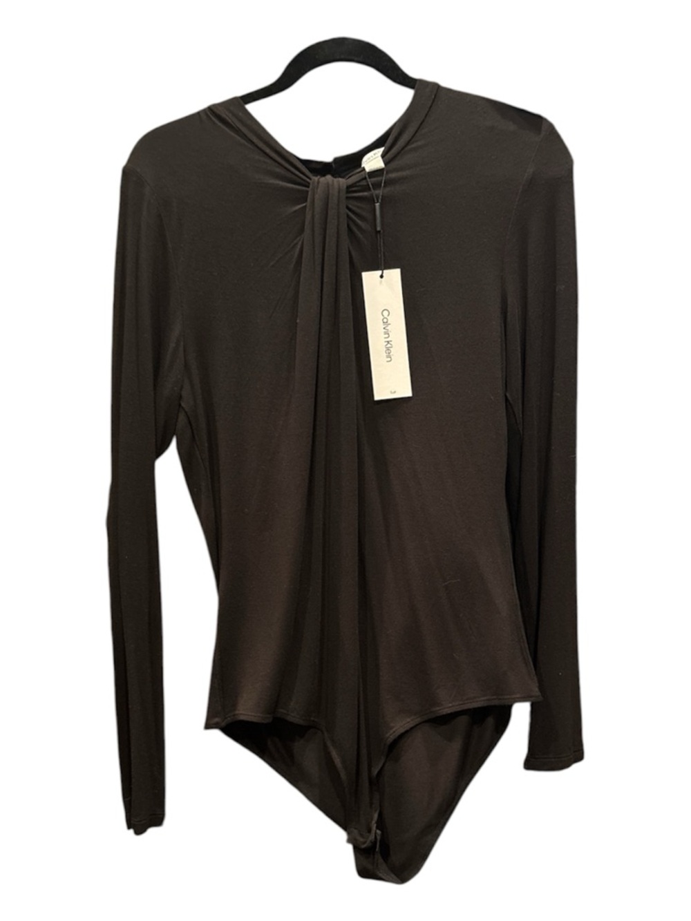 Calvin‎ Klein Black Long-Sleeve Twist-Front Bodysuit Top